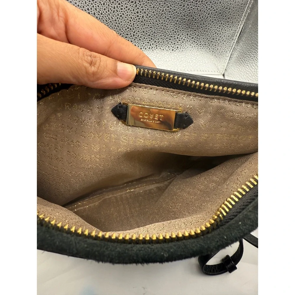 COVEN Black Leather Suede Envelope Crossbody Shoulder Bag Purse Gold Hardware - Picture 4 of 4